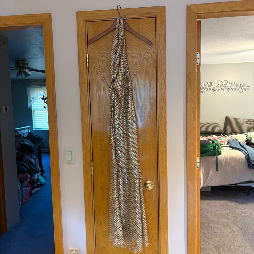 Zara Metallic Gold Sequin Midi Dress - Picture 2 of 8